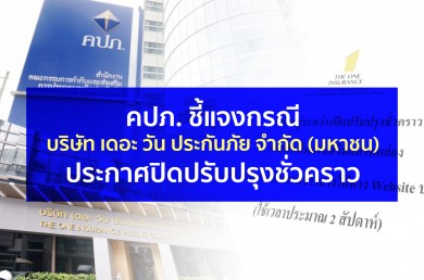 คปภ. ชี้แจง กรณีบมจ. เดอะ วัน ประกันภัย ประกาศปิดปรับปรุงชั่วคราว