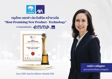 กรุงไทย–แอกซ่า ประกันชีวิต คว้ารางวัล “Most Promising New Product – Technology” จาก CMO Asia Excellence Awards 2021