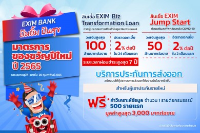 EXIM BANK ออกมาตรการของขวัญปีใหม่ 2565 สินเชื่อดอกเบี้ยต่ำสุด 2% ต่อปี ช่วยผู้ส่งออก