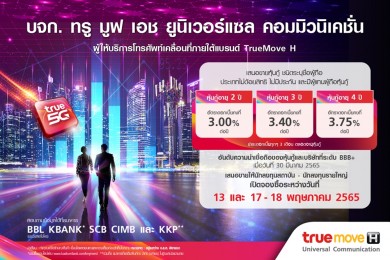 กลุ่มทรู เปิดอัตราดอกเบี้ยหุ้นกู้ TUC 3 ชุด 3.00% ถึง 3.75% ต่อปี