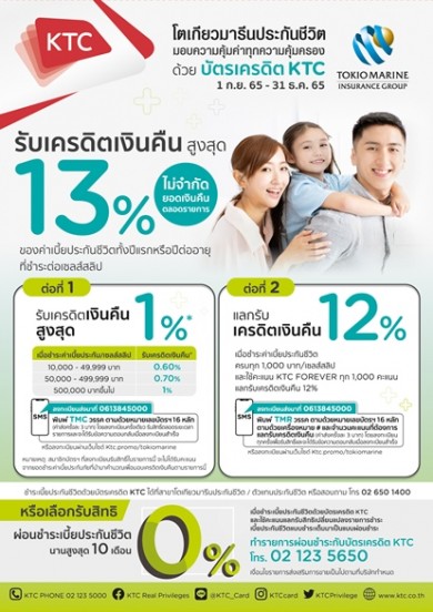 โตเกียวมารีนประกันชีวิตร่วมกับ KTC มอบสิทธิพิเศษแก่ลูกค้าผู้ถือกรมธรรม์