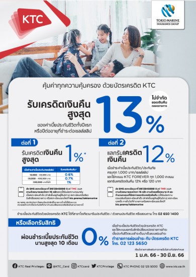 โตเกียวมารีนประกันชีวิตร่วมกับ KTC มอบสิทธิพิเศษแก่ลูกค้าผู้ถือกรมธรรม์