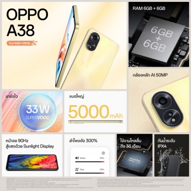 OPPO A38 รุ่นใหม่ อัปความจุจัดเต็มด้วย RAM 6GB เพิ่มหน่วยความจำได้อีก 6GB