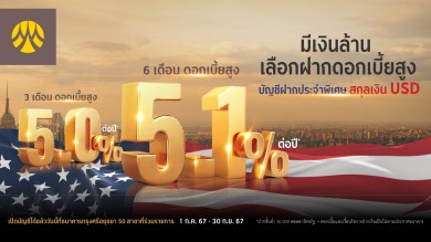 กรุงศรี ส่ง “บัญชีเงินฝากประจำ สกุลเงิน USD” ระยะสั้น รับดอกเบี้ยสูงสุด 5.1% ต่อปี