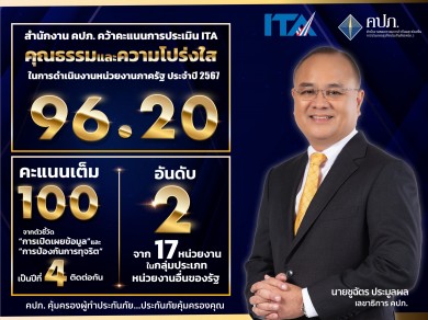 คปภ. ประเมิน ITA ปี 2567 ได้เต็ม 100 คะแนน จากตัวชี้วัด “การเปิดเผยข้อมูล-การป้องกันการทุจริต”