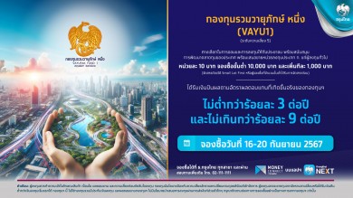 “กองทุนรวมวายุภักษ์ หนึ่ง” โอกาสรับผลตอบแทน 3-9% ต่อปี จองซื้อผ่าน Krungthai NEXT และสาขากรุงไทยทั่วประเทศ 16-20 ก.ย.นี้