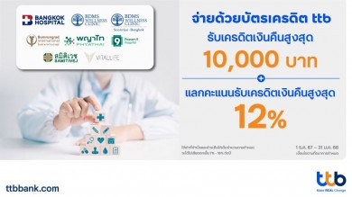 บัตรเครดิต ttb ห่วงใยสุขภาพ จัดแคมเปญพิเศษร่วมกับโรงพยาบาลชั้นนำทั่วประเทศ รับเครดิตเงินคืนสูงสุด 10,000 บาท