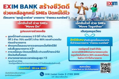 EXIM BANK ออกมาตรการช่วยเหลือลูกหนี้ SMEs ปิดหนี้ได้ไว ไปต่อได้เร็ว